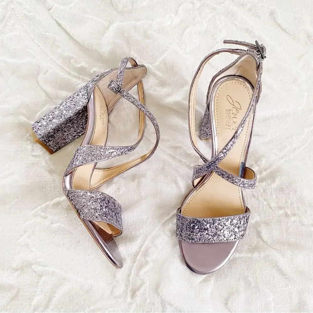 Badgley Mischka Cook Block Heel GlitterSandal Size 7 New